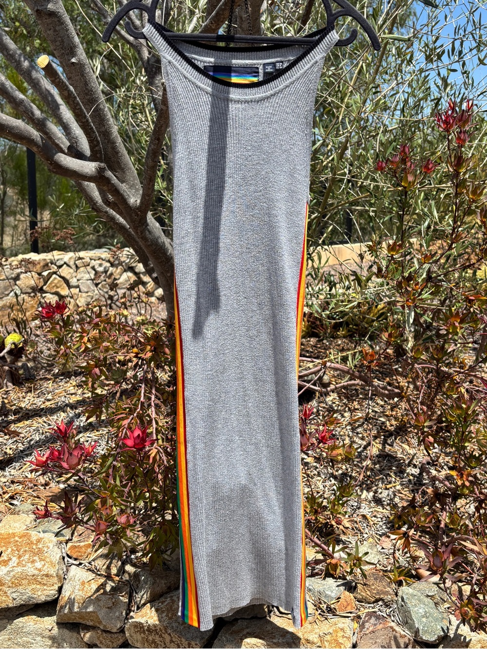 Superdry Gray Tank Dress with Rainbow Side Stripes